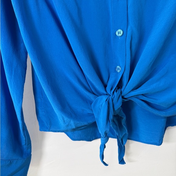 Scilla by Dora Landa 100% Silk Tie-Front Blouse – Cobalt Blue – Size PM‎ - Picture 4 of 8